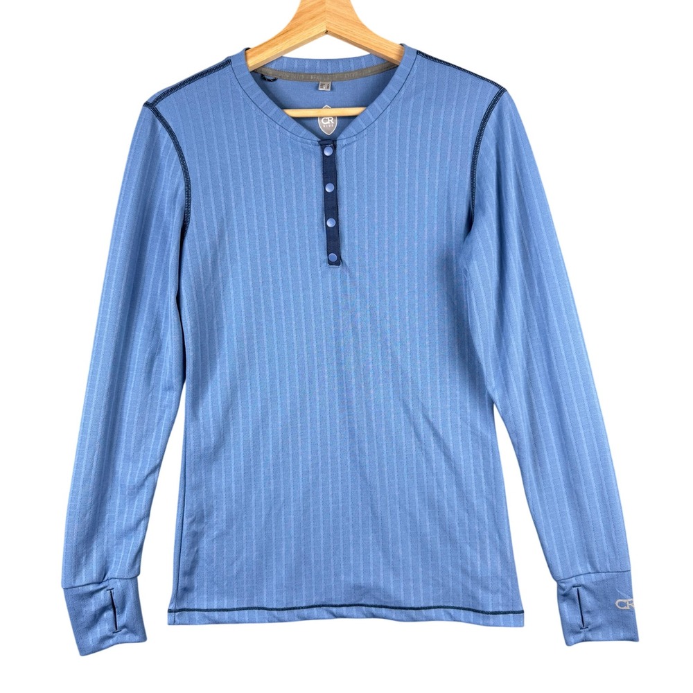 Club Ride Blue Ribbed Henley Long Sleeve Thumbhole Baselayer Shirt Women Small